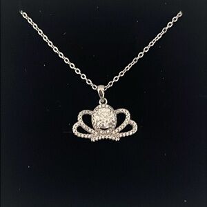 Beautiful Sterling Silver Moissanite Crown Pendant Necklace.